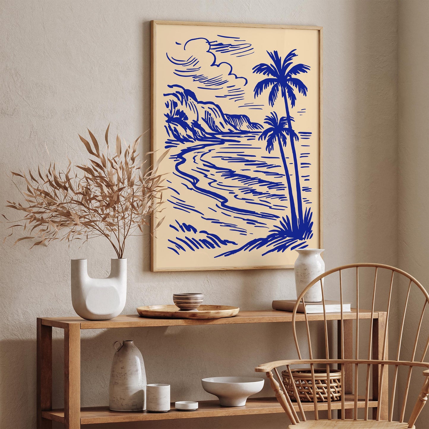 Tropical Palm Coast Line Art Print 2026