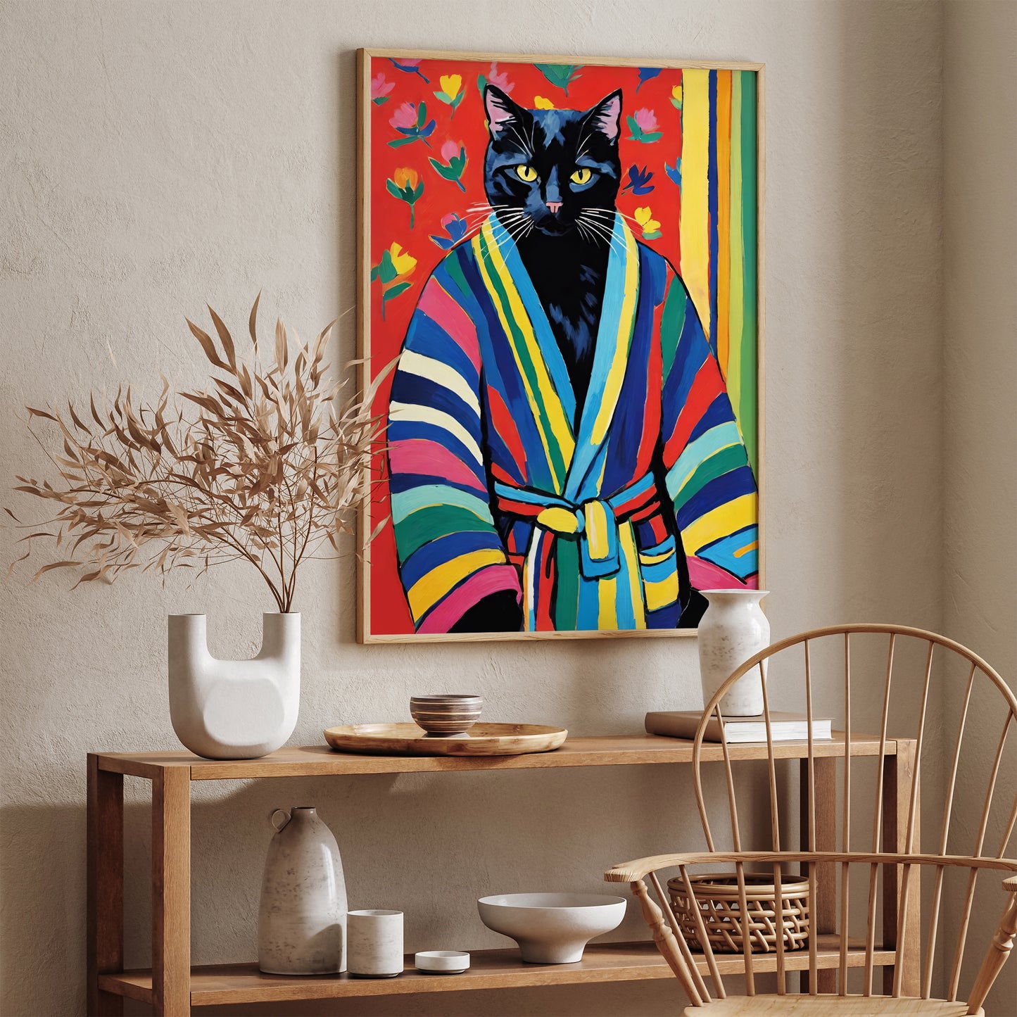 Cat in Bathrobe Floral Poster