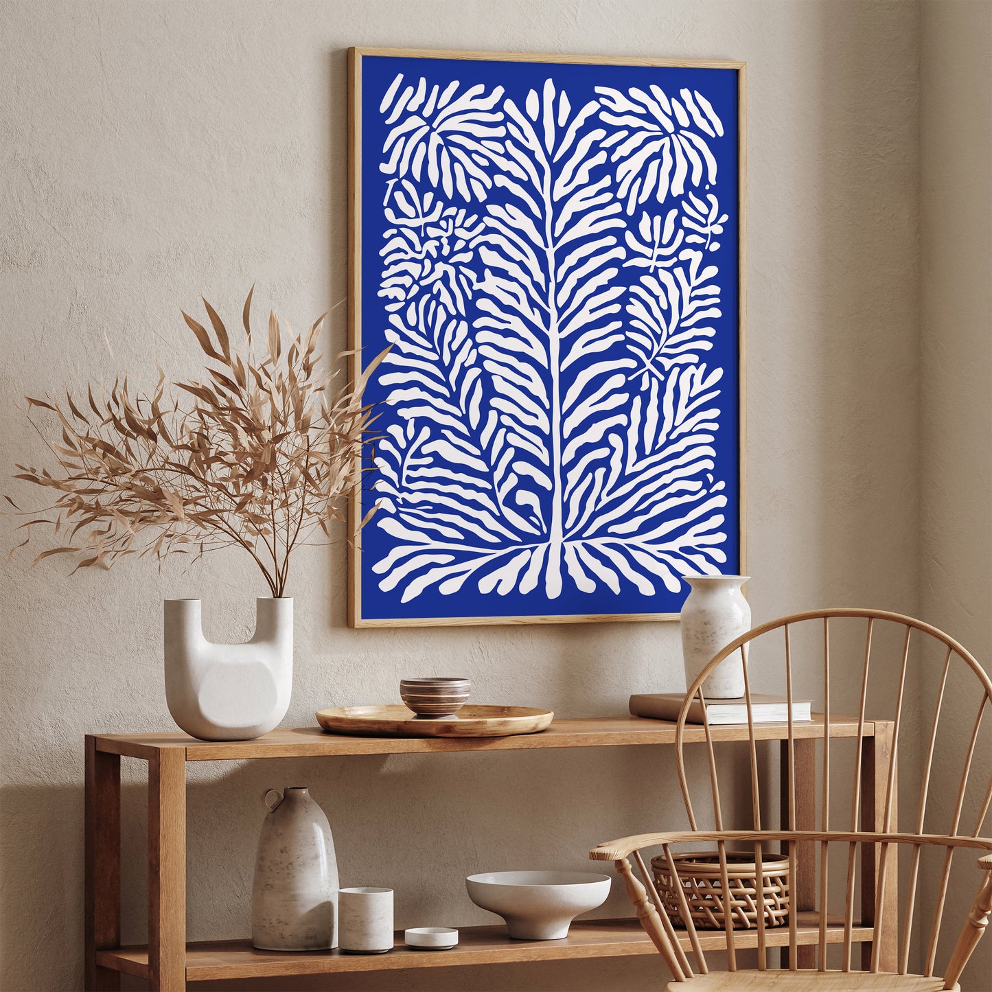 Blue Coral Poster - Coral in Blue and Beige Print