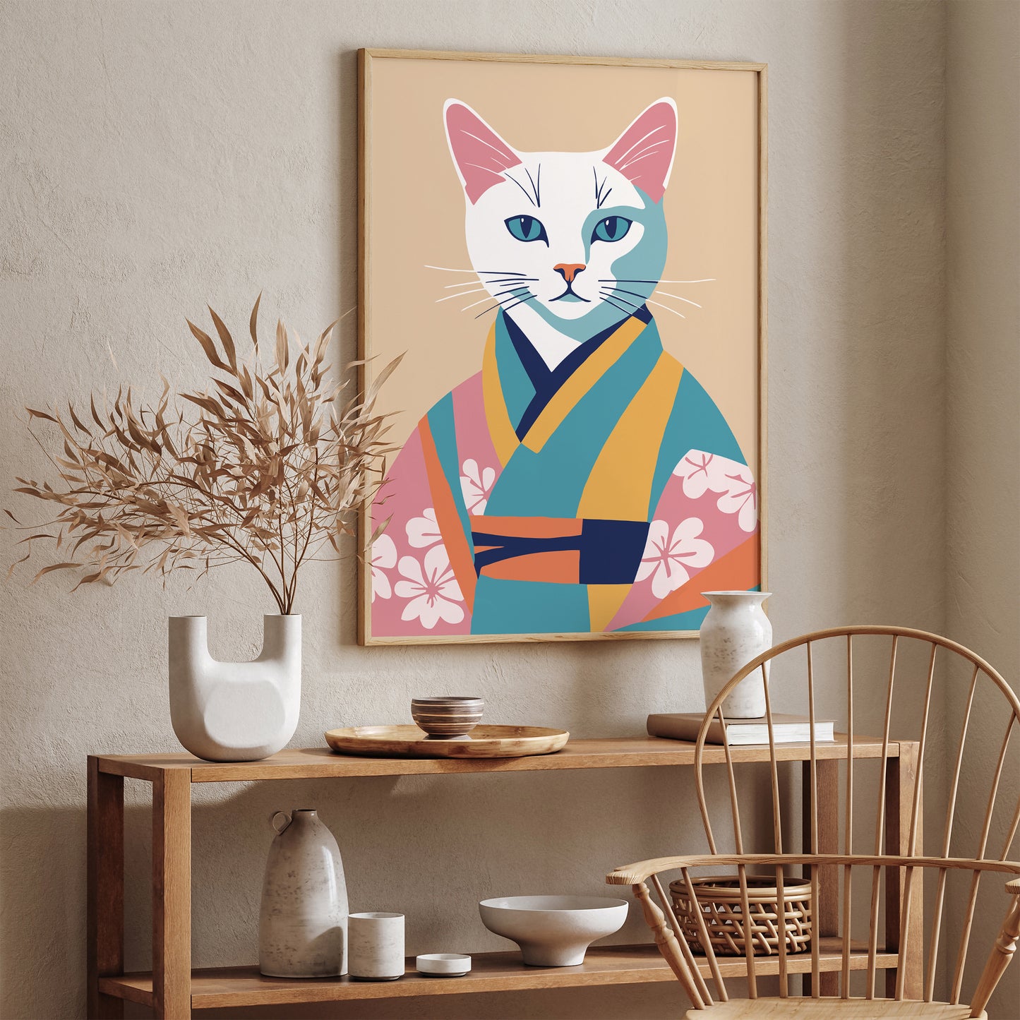 Geisha Cat Kimono Art Print