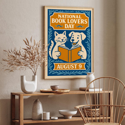 National Book Lovers Day Poster - Blue Literary Art Print