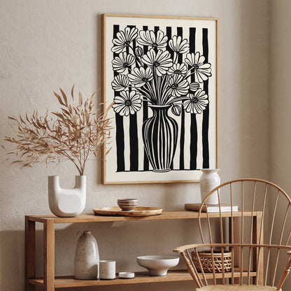 BW Striped Floral Art Print