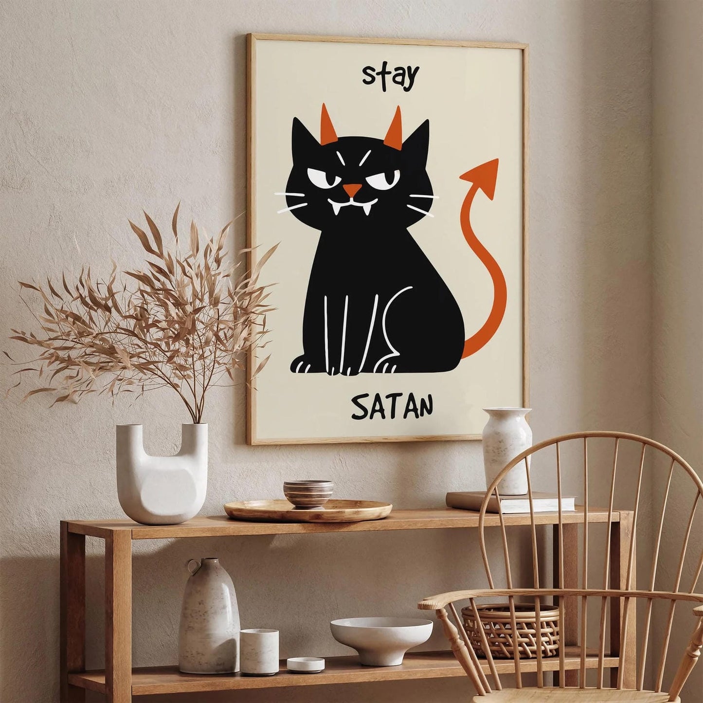 Stay Satan Poster - Funny Cat Portrait Print
