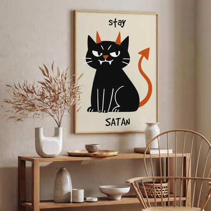 Stay Satan Poster - Funny Cat Portrait Print