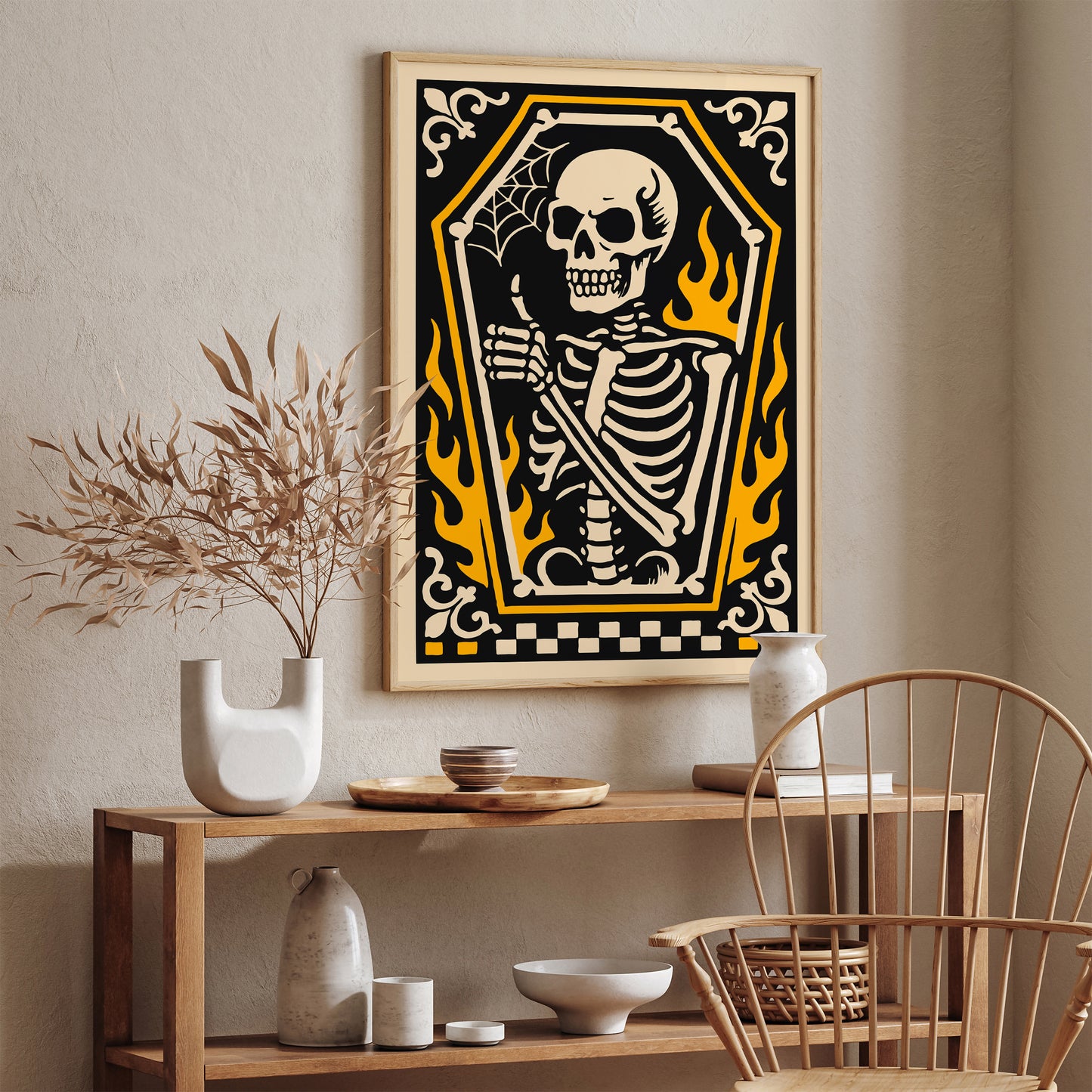 Psychobilly Skeleton Poster - Halloween Home Decor