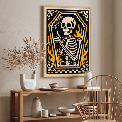 Psychobilly Skeleton Poster - Halloween Home Decor