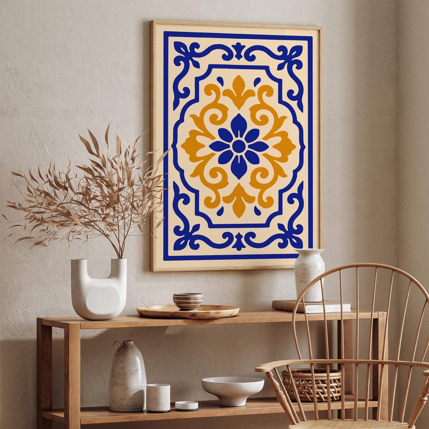 Rococo Style Ornamental Floral Blue Art Print