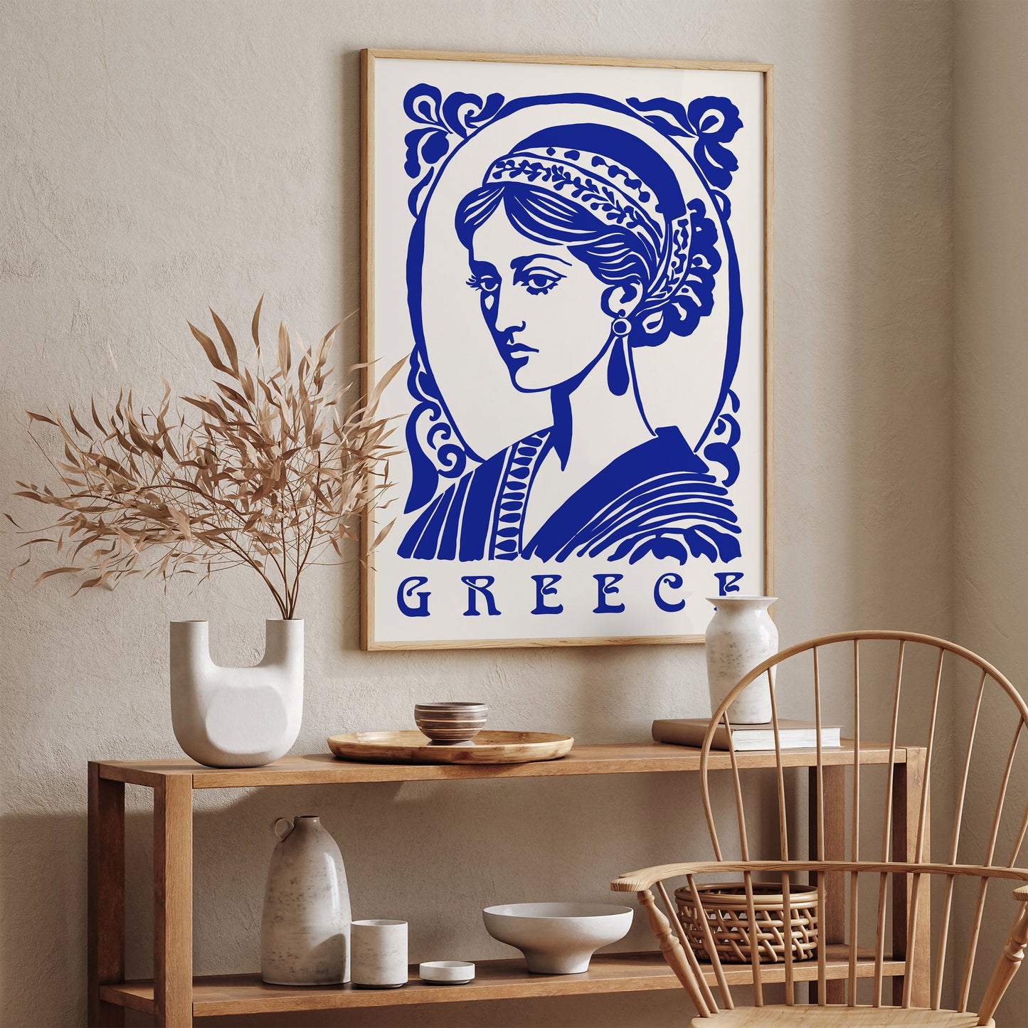 Blue Greece Woman Portrait Print