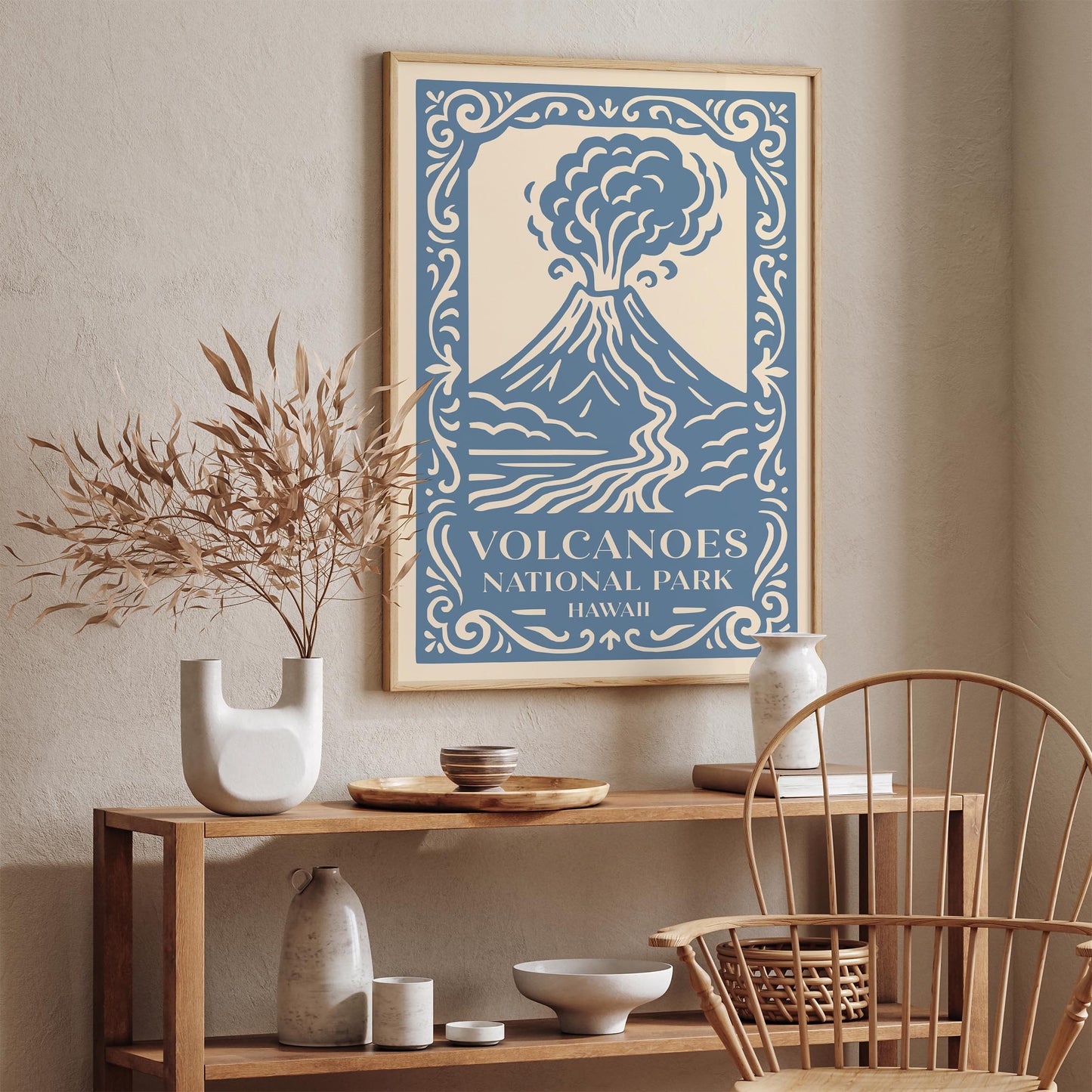 Hawaii Volcanoes National Park Poster - Vintage Blue Eruption Wall Art