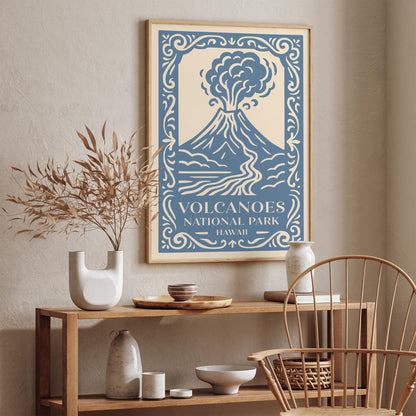 Hawaii Volcanoes National Park Poster - Vintage Blue Eruption Wall Art
