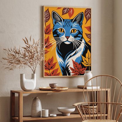 Cat in Leaves Fall Home Decor Art Print