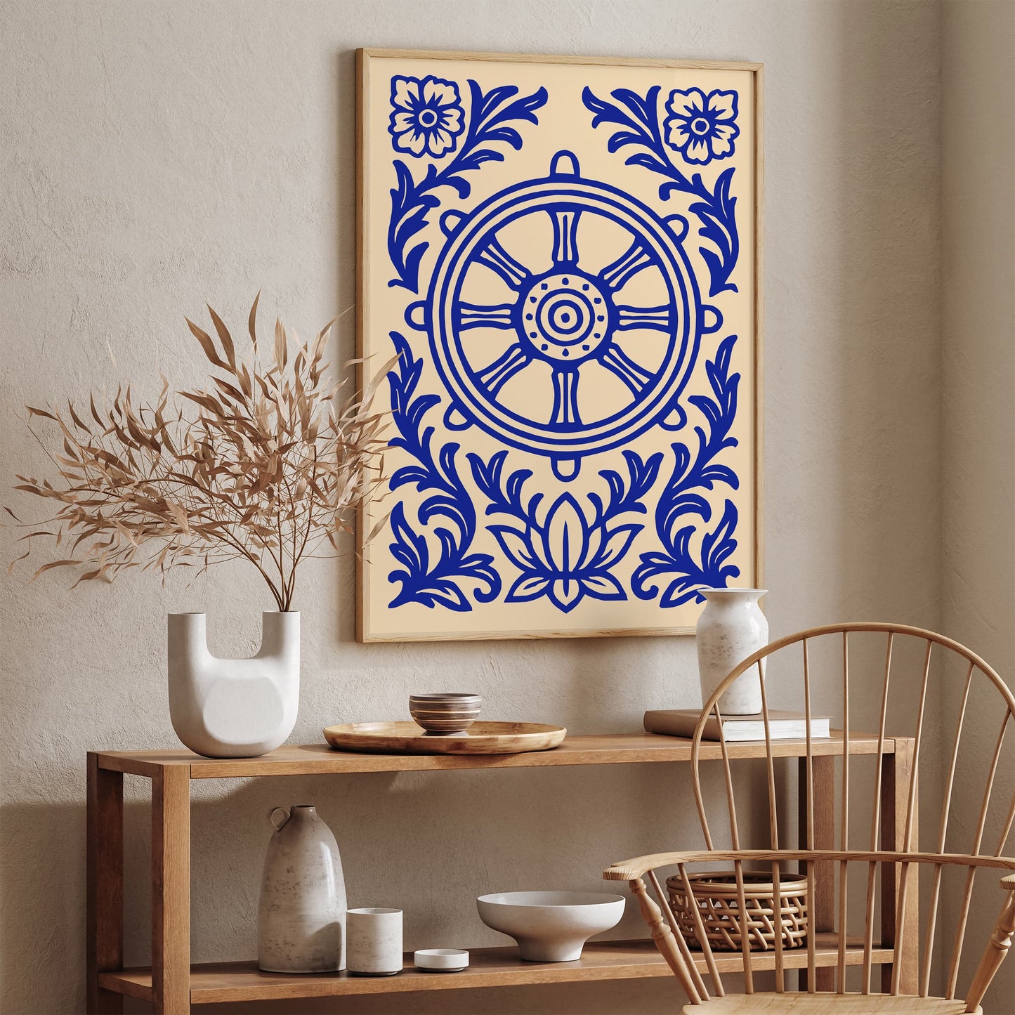 Dharmachakra (Wheel of Dharma) Blue Buddhism Poster