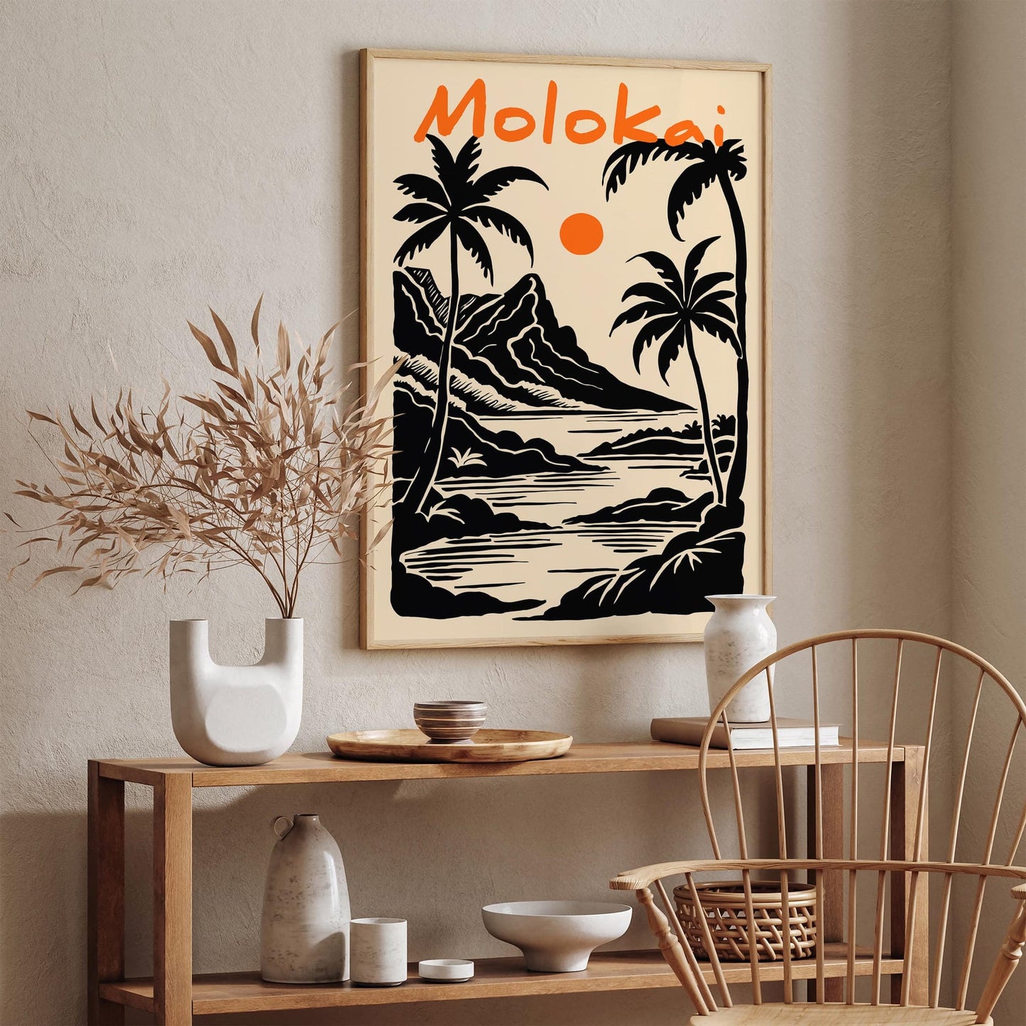 Molokai Hawaii Black and Orange Travel Poster