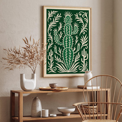 Eclectic Green Cactus Plant Wall Art Poster