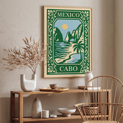 Cabo San Lucas Mexico Green Travel Poster