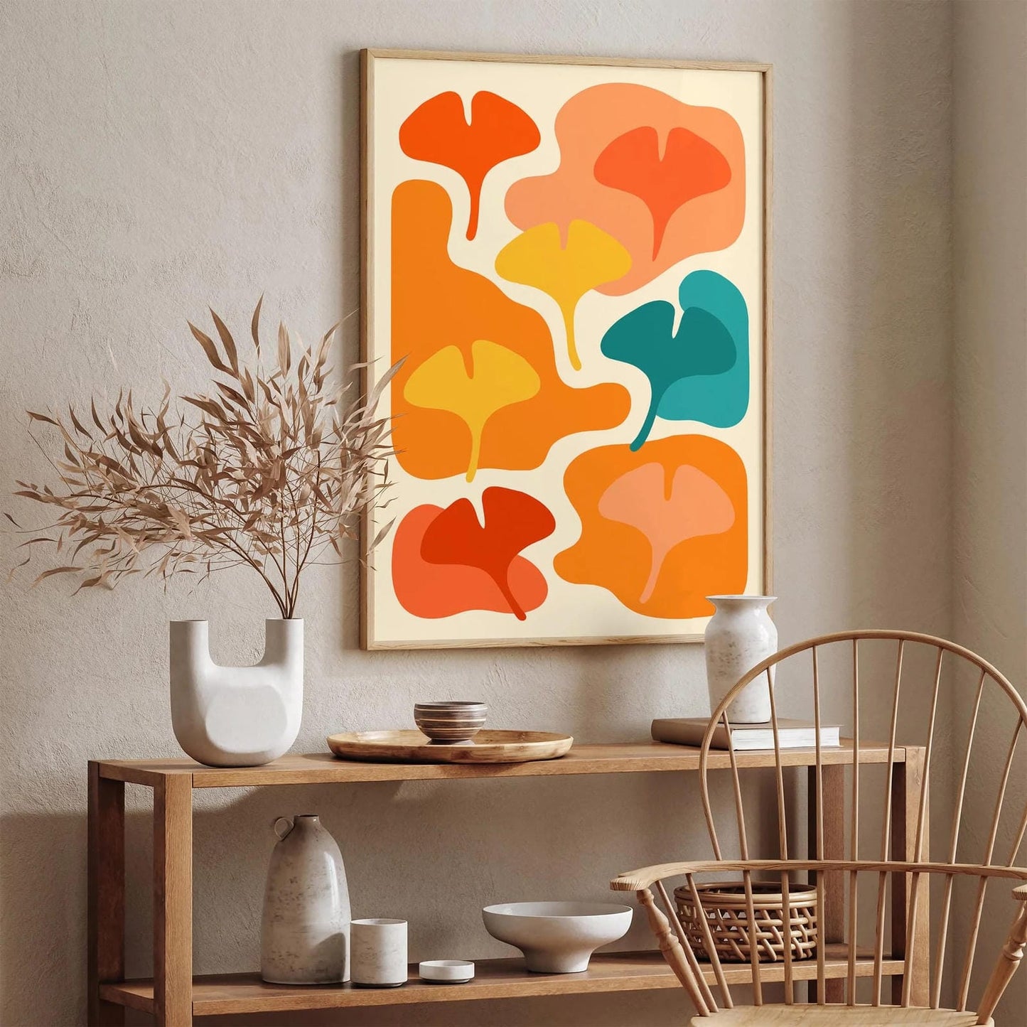 Colorful Vibrant Ginkgo Biloba Leaves Wall Art