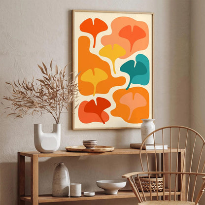 Colorful Vibrant Ginkgo Biloba Leaves Wall Art