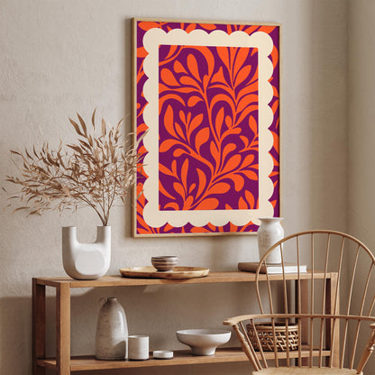 Bold Botanical Leaf Poster - Purple Orange Abstract Wall Art