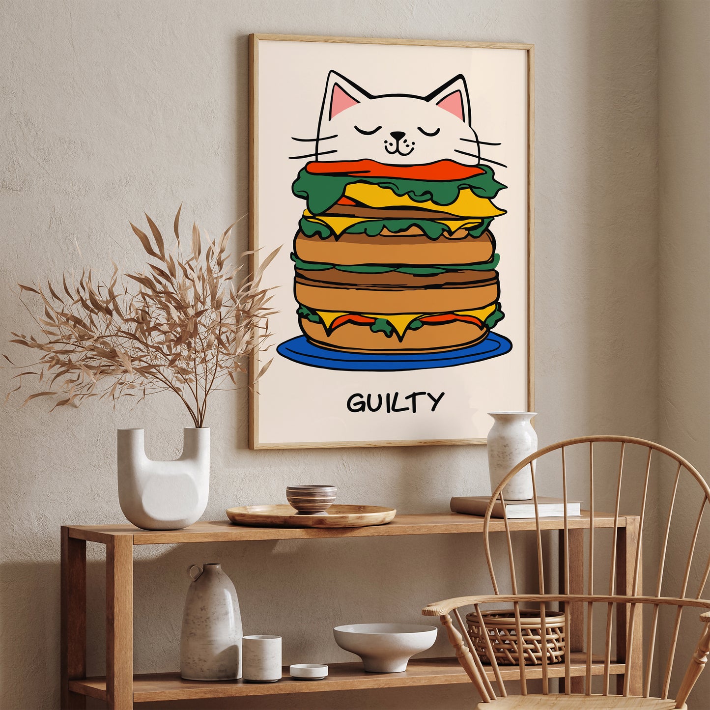 Guilty - Funny Cat Hamburger Art Print