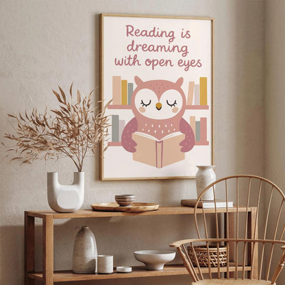 Reading is Dreaming Poster - Reading Owl Print