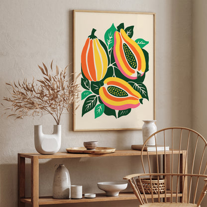 Vibrant Tropical Fruit Papaya Wall Art