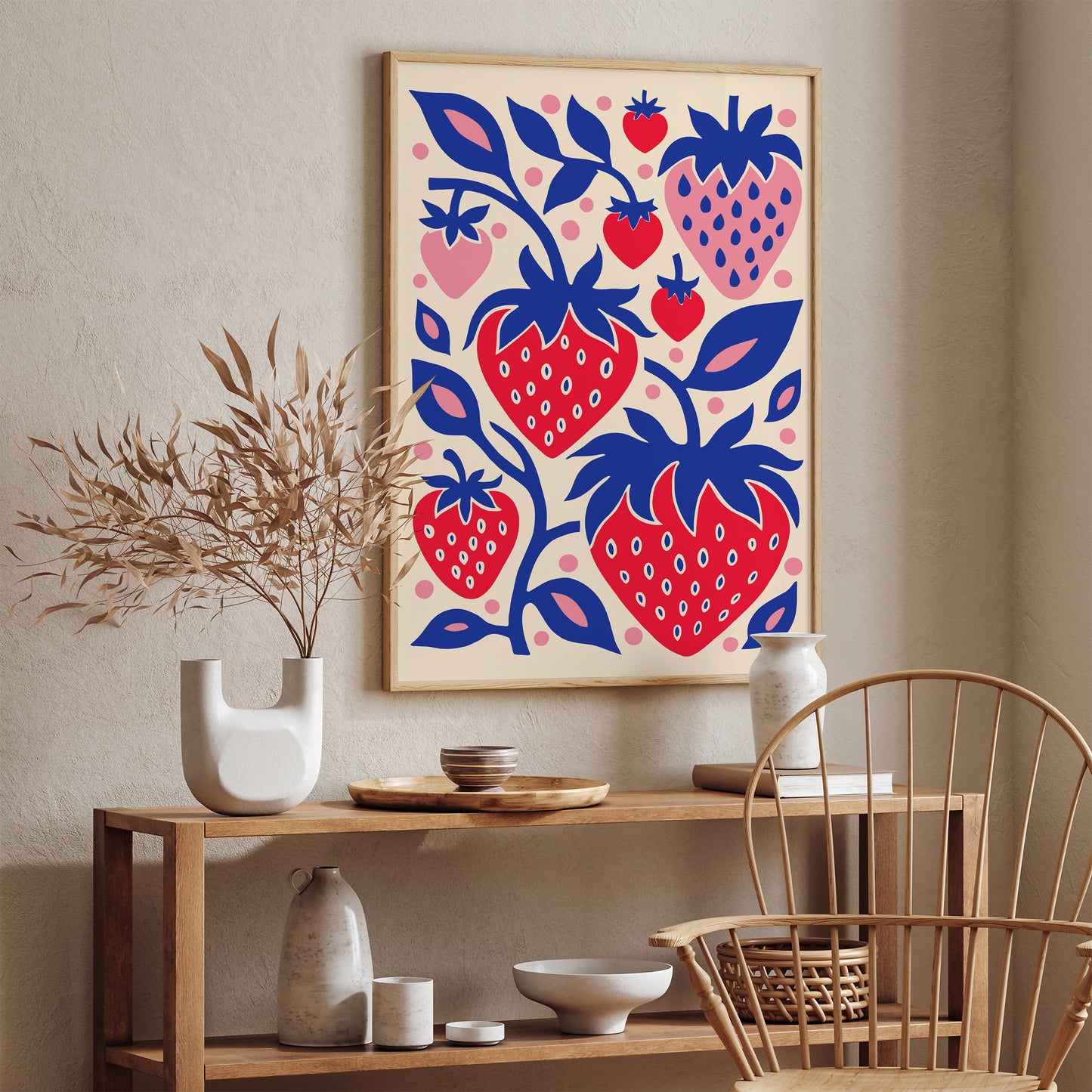 Retro Sweet Strawberries Art Print