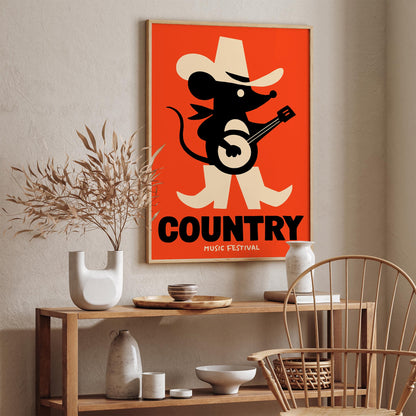 Little Mouse Country Musician Poster - Retro Mancave Wall Decor