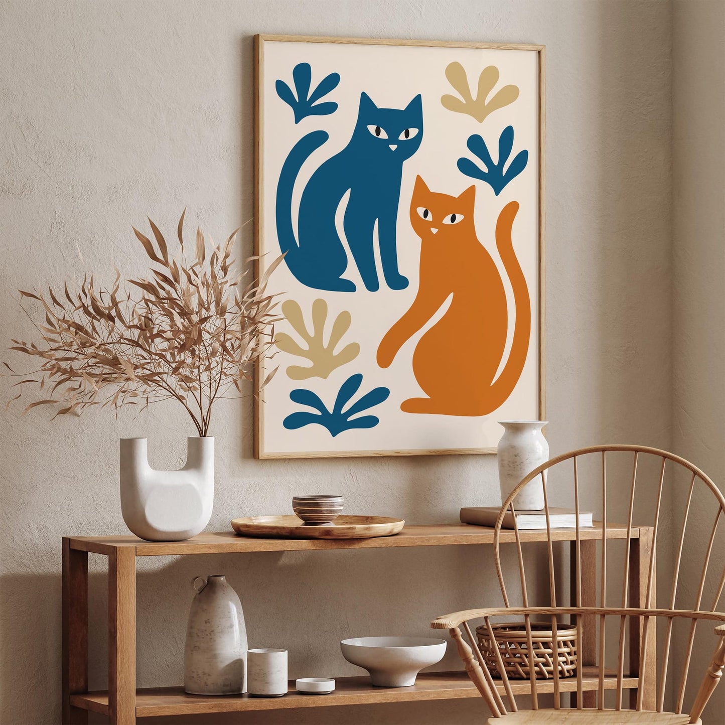 Modern Abstract Cat Poster – Twin Cats Print