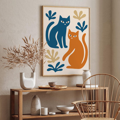 Modern Abstract Cat Poster – Twin Cats Print