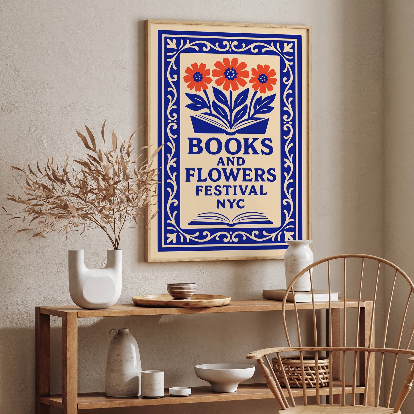 Book & Flowers Festival NYC Poster - Literary Wall Art