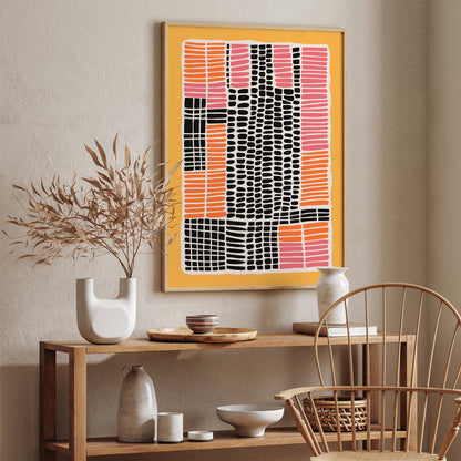 Mid Century Modern Dots Pink Yellow Wall Art