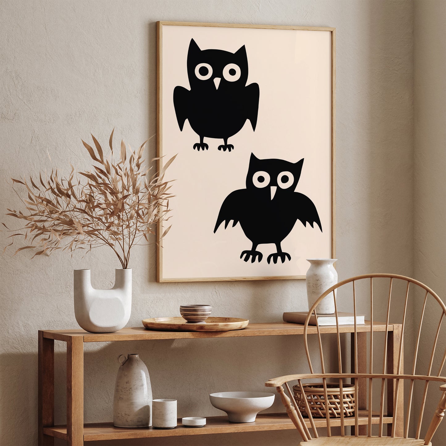 Black Owls Minimalist Funny Art Print