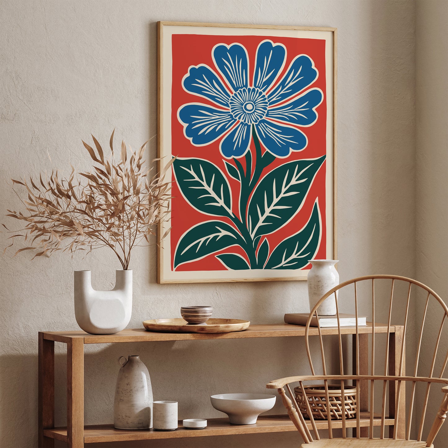 Retro Blue Flower Poster