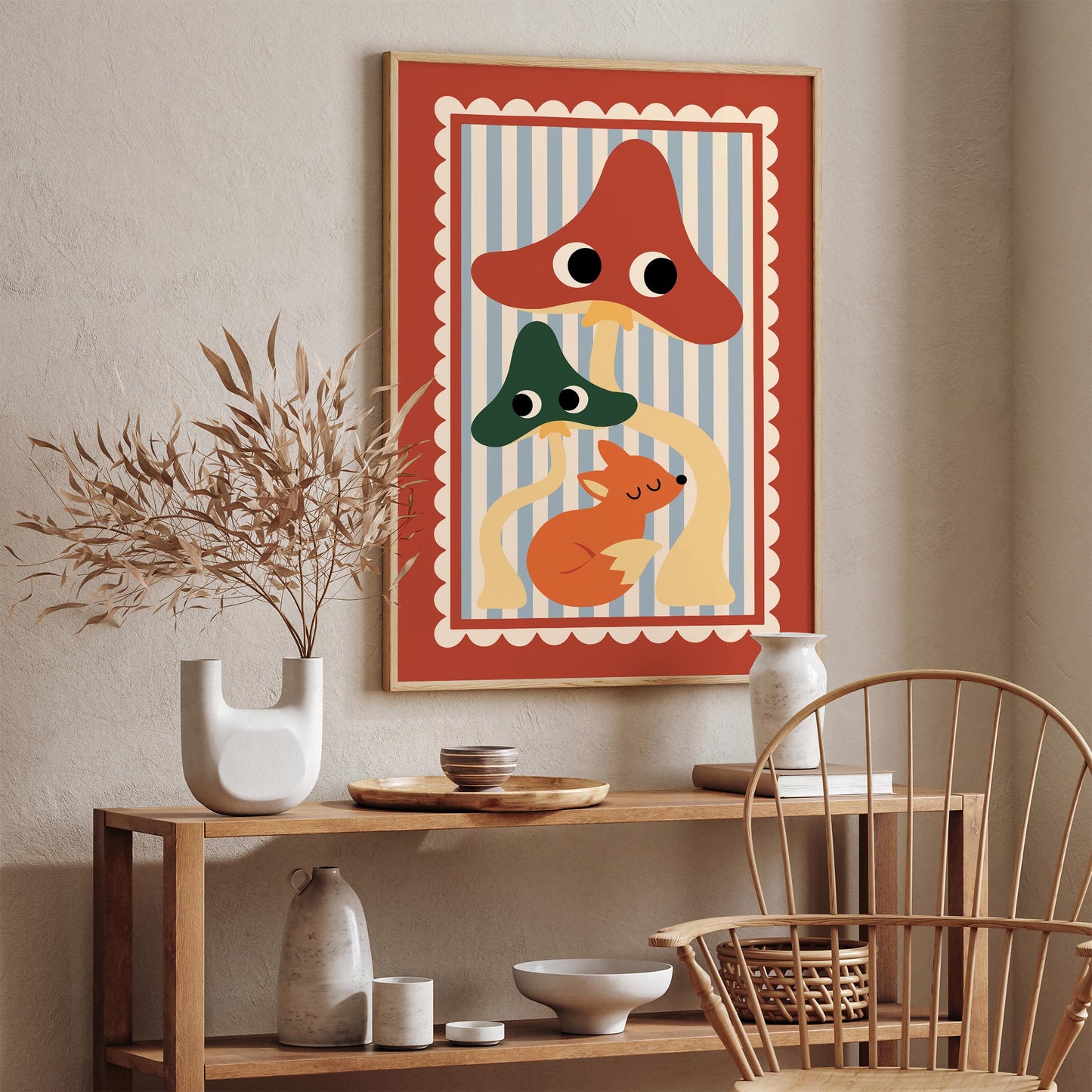 Cute Fox & Mushroom Poster – Whimsical Woodland Wall Art