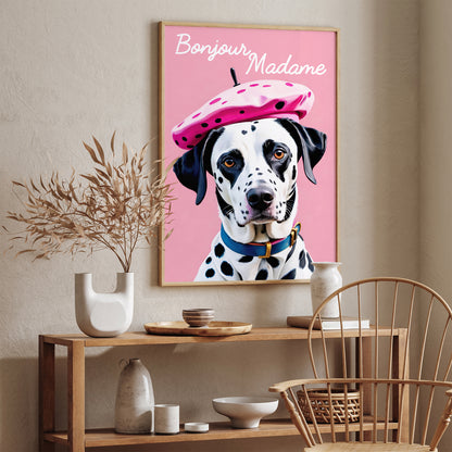 Bonjour Madame - French Dalmatian Dog Pink Art Print