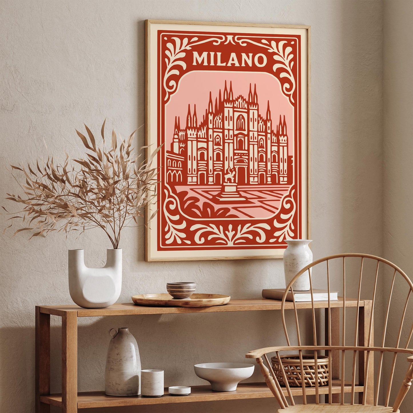Milano Italy Poster - Red Cityscape Wall Art Print 2026