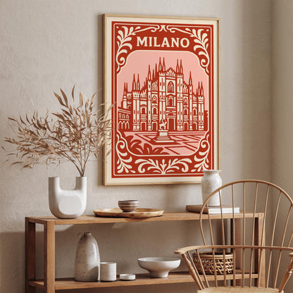 Milano Italy Poster - Red Cityscape Wall Art Print 2026