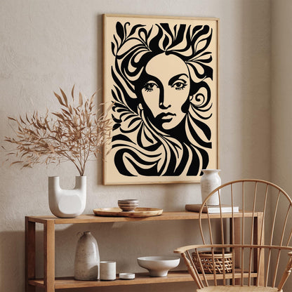 Black Ink Style Woman Face Portrait Art Print