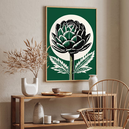 Vintage Artichoke Linocut Green Wall Art