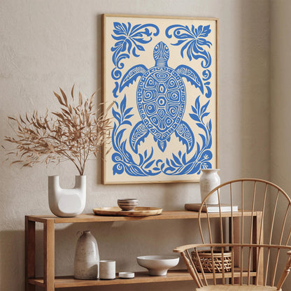 Blue Turtle Rococo Style Wall Art Print