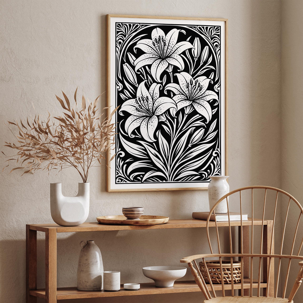 Black and White Lily Flower Print