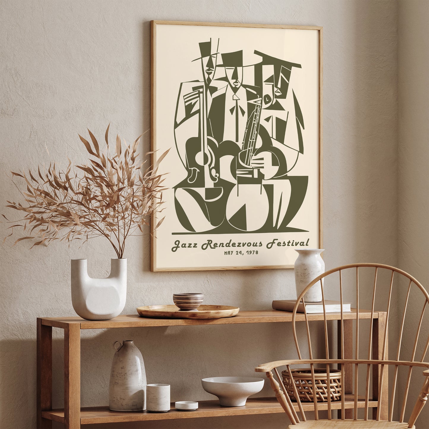 Jazz Renezvous Green Cubism Style Print