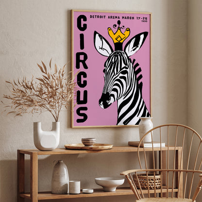 1993 Detroit Arena Circus Retro Zebra Poster