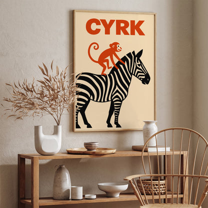 Polish Circus Zebra & Monkey Poster