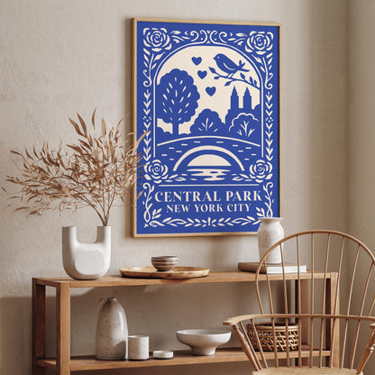 Central Park New York City Poster - Blue Cityscape Wall Art Print
