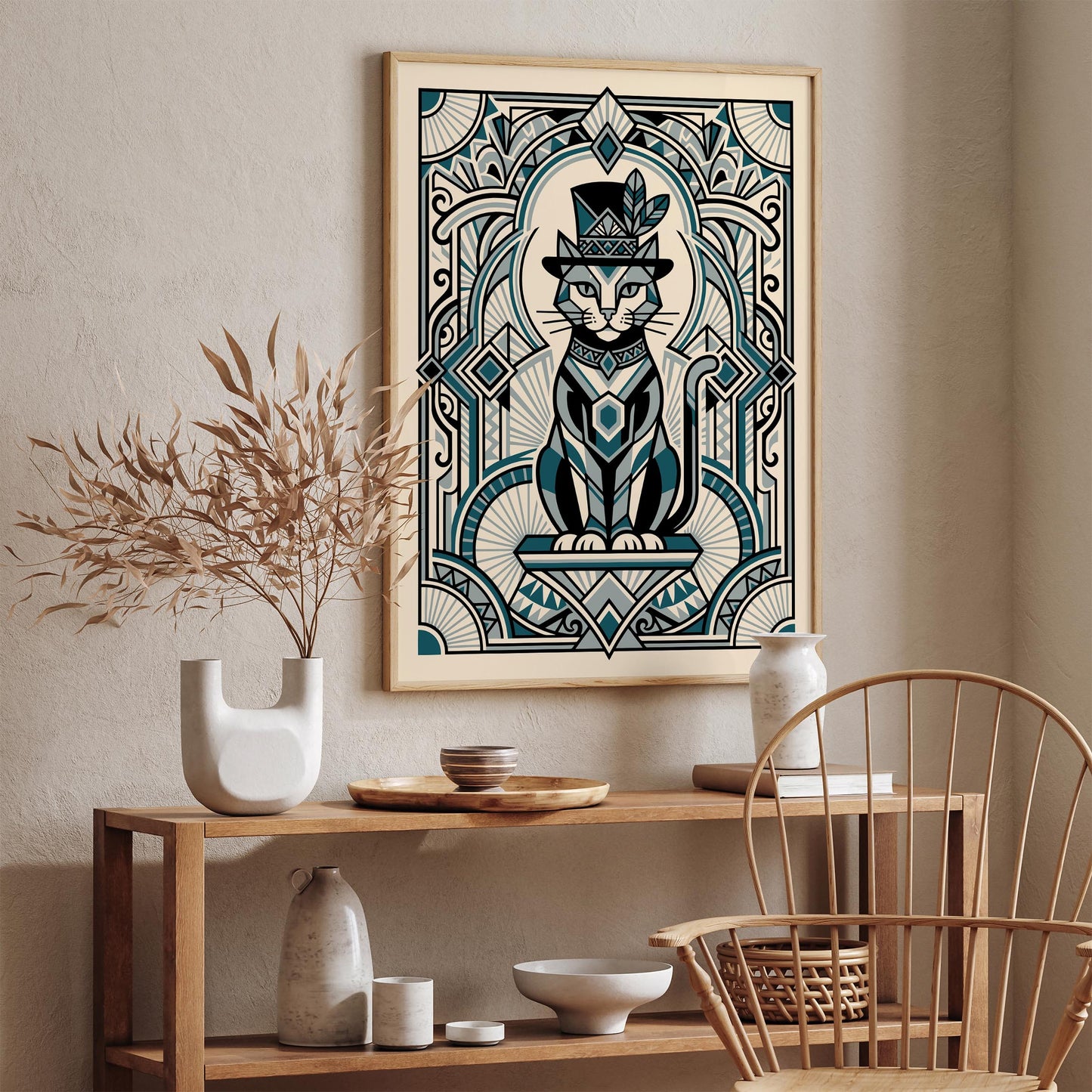 Art Deco Cat Portrait – Vintage Animal Wall Art Print