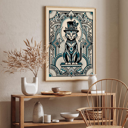 Art Deco Cat Portrait – Vintage Animal Wall Art Print