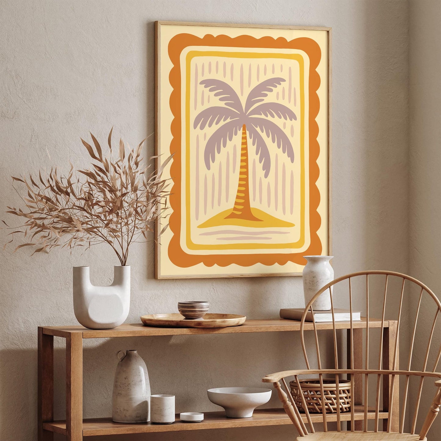 Boho Retro Butter Yellow Palm Tree Poster