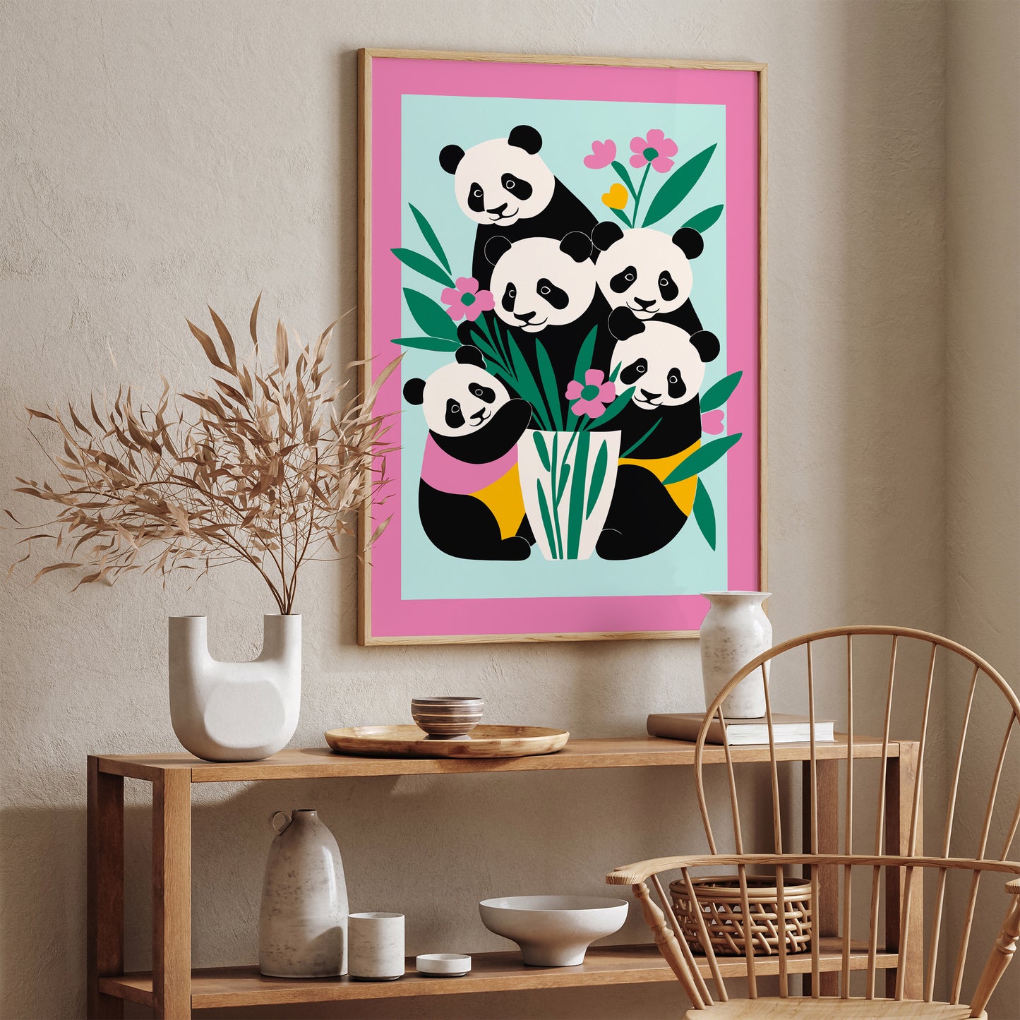 Cute Panda Family Kids Room Art Print