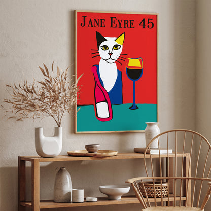 Jane Eyre 45 Vintage Wine Cat Poster